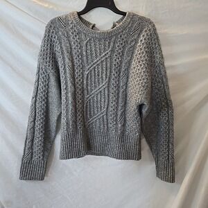Express Gray Cable Knit Satin Bow Tie Back Sweater Crewneck Women's Sz M Cottage